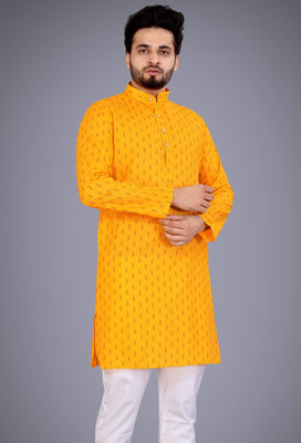 VELLOSTA Men Printed A-line Kurta(Yellow)