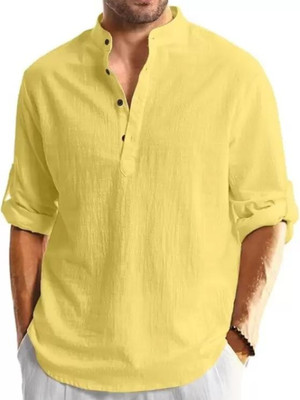 Springberry Men Solid Straight Kurta(Yellow)