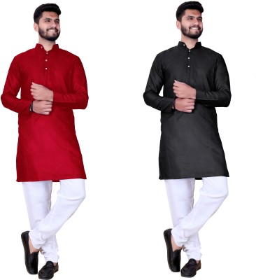 Reyansh4u Men Solid Straight Kurta(Black)