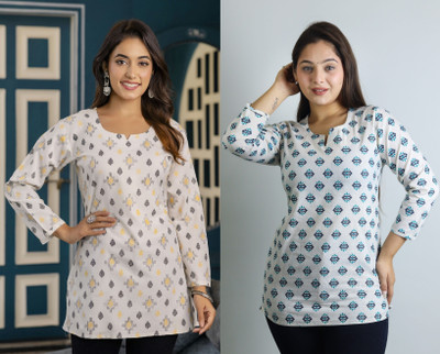 Tela Bonita Women Printed Straight Kurta(Gold, Light Blue)