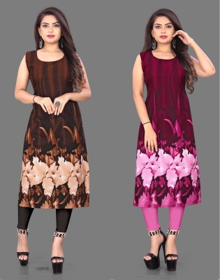 Modli 20 Fashion Women Floral Print Straight Kurta(Brown, Pink)