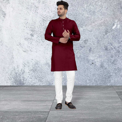 Shilpicare Men Solid Straight Kurta(Maroon)