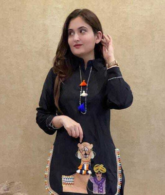 TMT HUB Women Embroidered Straight Kurta(Black)