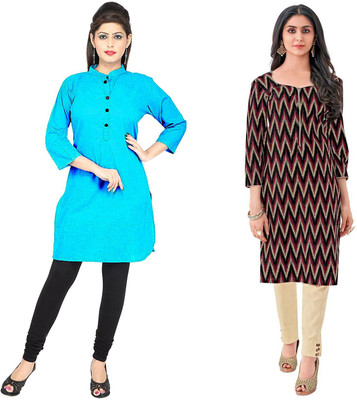 Hrinkar Women Printed Straight Kurta(Light Blue)