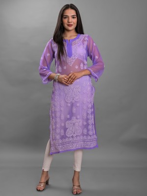 Apratim Women Embroidered Straight Kurta(Purple)