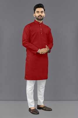 Shree Dutt Creation Men Solid Straight Kurta(Red)