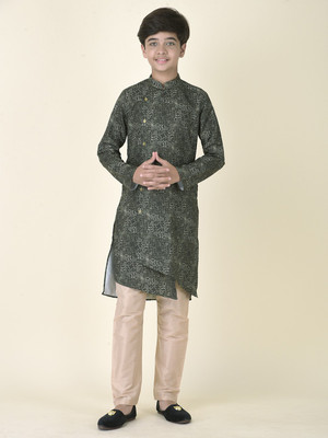 Tabard Boys Printed Straight Kurta(Green)