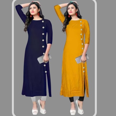 TL Creation Women Solid Straight Kurta(Dark Blue, Yellow)