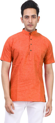 Kundan Men Solid Straight Kurta(Orange)