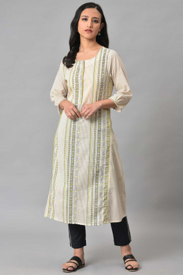 W Women Geometric Print A-line Kurta(White)