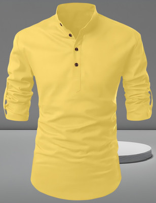 SELERSATHI Men Solid Straight Kurta(Yellow)
