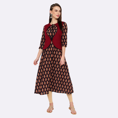 SHASHVI Women Printed Flared Kurta(Maroon)