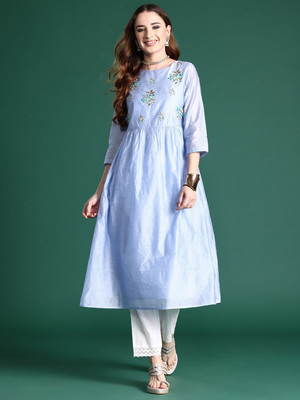 Sangria Men Floral Print Anarkali Kurta(Blue)