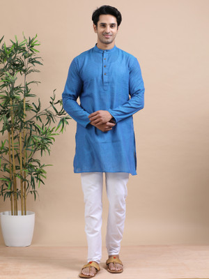 Tattva Men Woven Design Straight Kurta(Blue)
