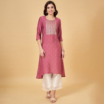 Rangmanch by Pantaloons Women Printed Asymmetric Kurta(Pink)