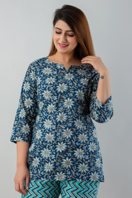 yuvika Women Floral Print Straight Kurta(Blue)