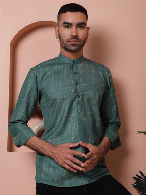 Jompers Men Woven Design Straight Kurta(Dark Green)