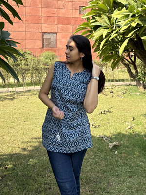 Majestykart Women Printed Straight Kurta(Blue)