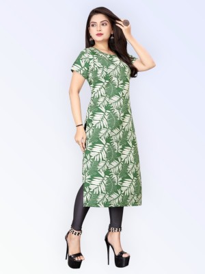 BLACKBIRD Women Polka Print Straight Kurta(Green)