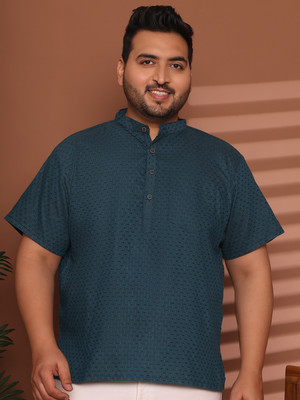 ED PLUS Men Polka Print Straight Kurta(Dark Blue)