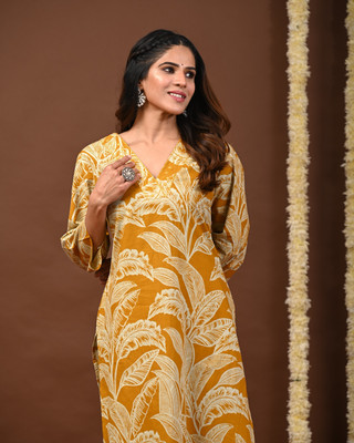 Rimeline Fashion Women Printed A-line Kurta(Yellow)