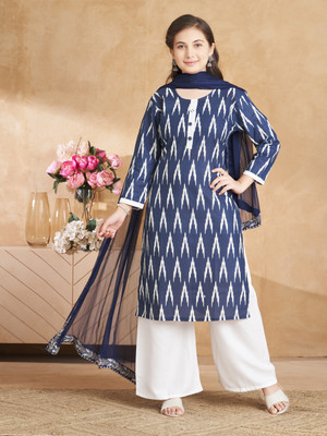 Aarika Girls Printed Straight Kurta(Dark Blue)