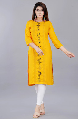 FASHION MONIKA Women Embroidered Straight Kurta(Yellow)