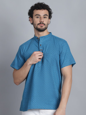 Enchanted Drapes Women Striped Straight Kurta(Blue)