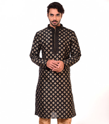 Erach India Men Printed Straight Kurta(Black)