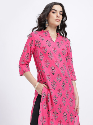 Anouk Rustic Women Floral Print Straight Kurta(Pink)