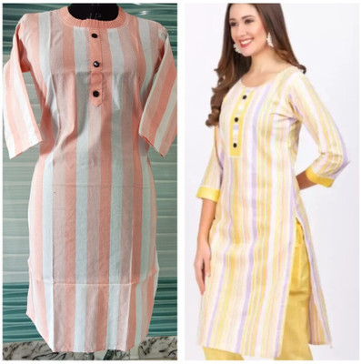 shadowenterpris Women Printed Straight Kurta(Orange, Yellow)