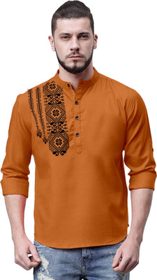 HOPEWEAR Men Self Design Straight Kurta(Gold)