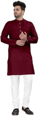 Metro Traders Men Solid Straight Kurta(Maroon)