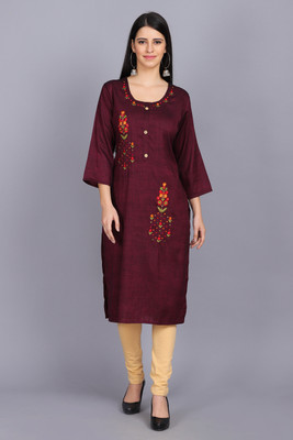 JAFREES Women Embroidered A-line Kurta(Maroon)