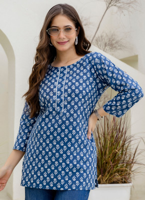 Surhi Women Printed Straight Kurta(Blue)