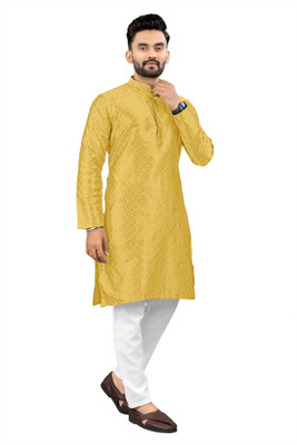 Shree Dutt Creation Men Self Design Straight Kurta(Yellow)
