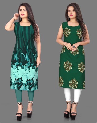 tanvi creation Women Printed Straight Kurta(Green)