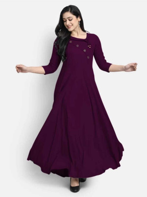 MOZIKA Women Solid Anarkali Kurta(Purple)