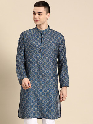 ANOUK Men Printed Straight Kurta(Blue)