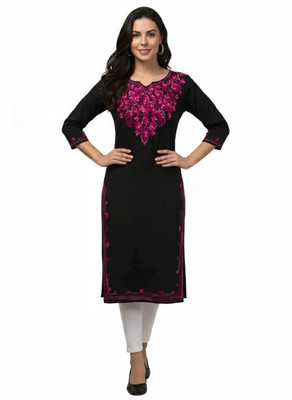 uncommon market Women Embroidered Straight Kurta(Black)