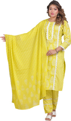JAIPURIKA Women Block Print A-line Kurta(Yellow)