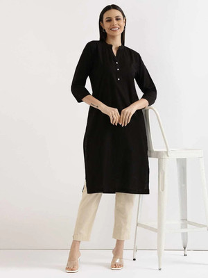 HouseOfCommon Women Solid A-line Kurta(Black)