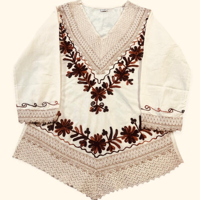 faura Women Embroidered, Woven Design A-line Kurta(Beige)