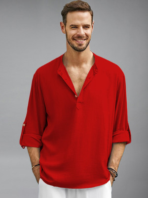 Vida Loca Men Solid Straight Kurta(Red)