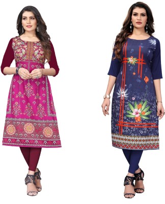 Yasti Enterprise Women Printed Anarkali Kurta(Purple, Dark Blue)