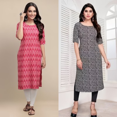 Vasudha Fashion Hub Women Floral Print, Printed A-line Kurta(Pink, Black)