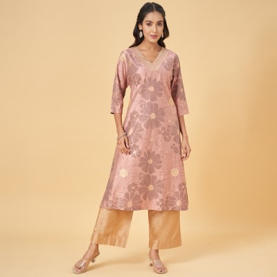 Rangmanch by Pantaloons Women Dyed/Ombre A-line Kurta(Pink)