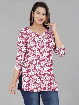 MOAK Global Women Floral Print A-line Kurta(Pink)