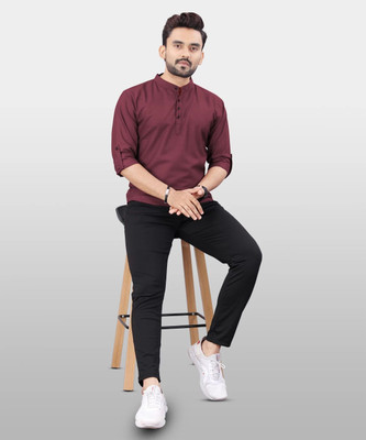 kanha creation Men Solid Straight Kurta(Maroon)