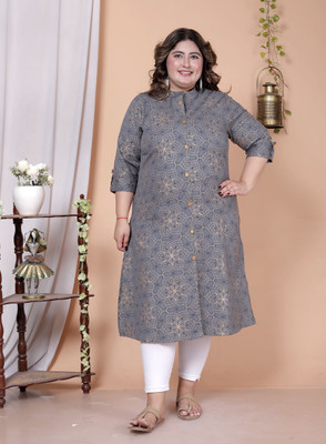 Avnii Women Printed A-line Kurta(Grey)